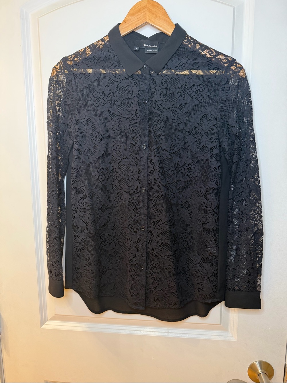 The Kooples Black Sheer Lace Button-Down Shirt, Size S
